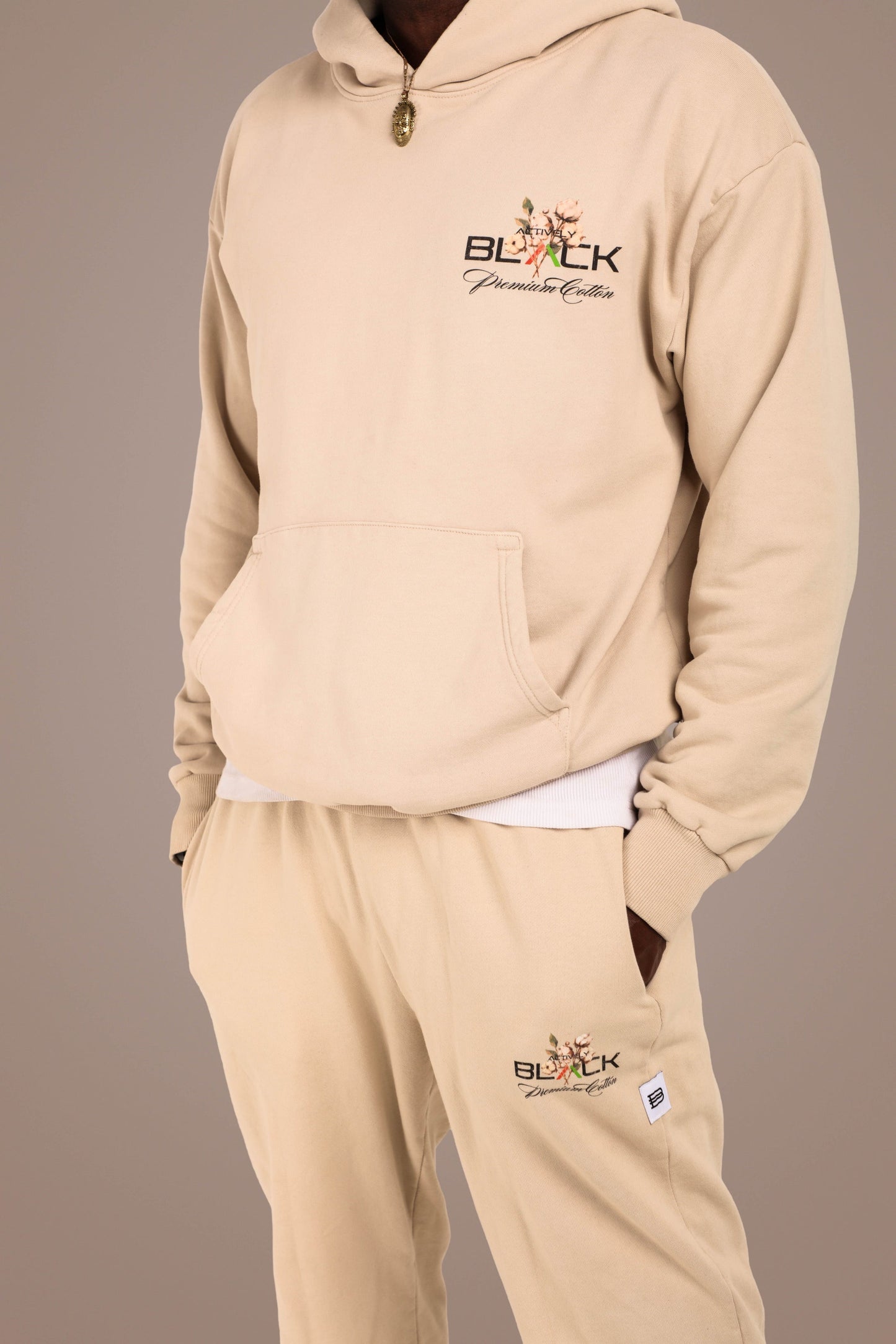 ACTIVELY BLACK COTTON LOGO PANTS