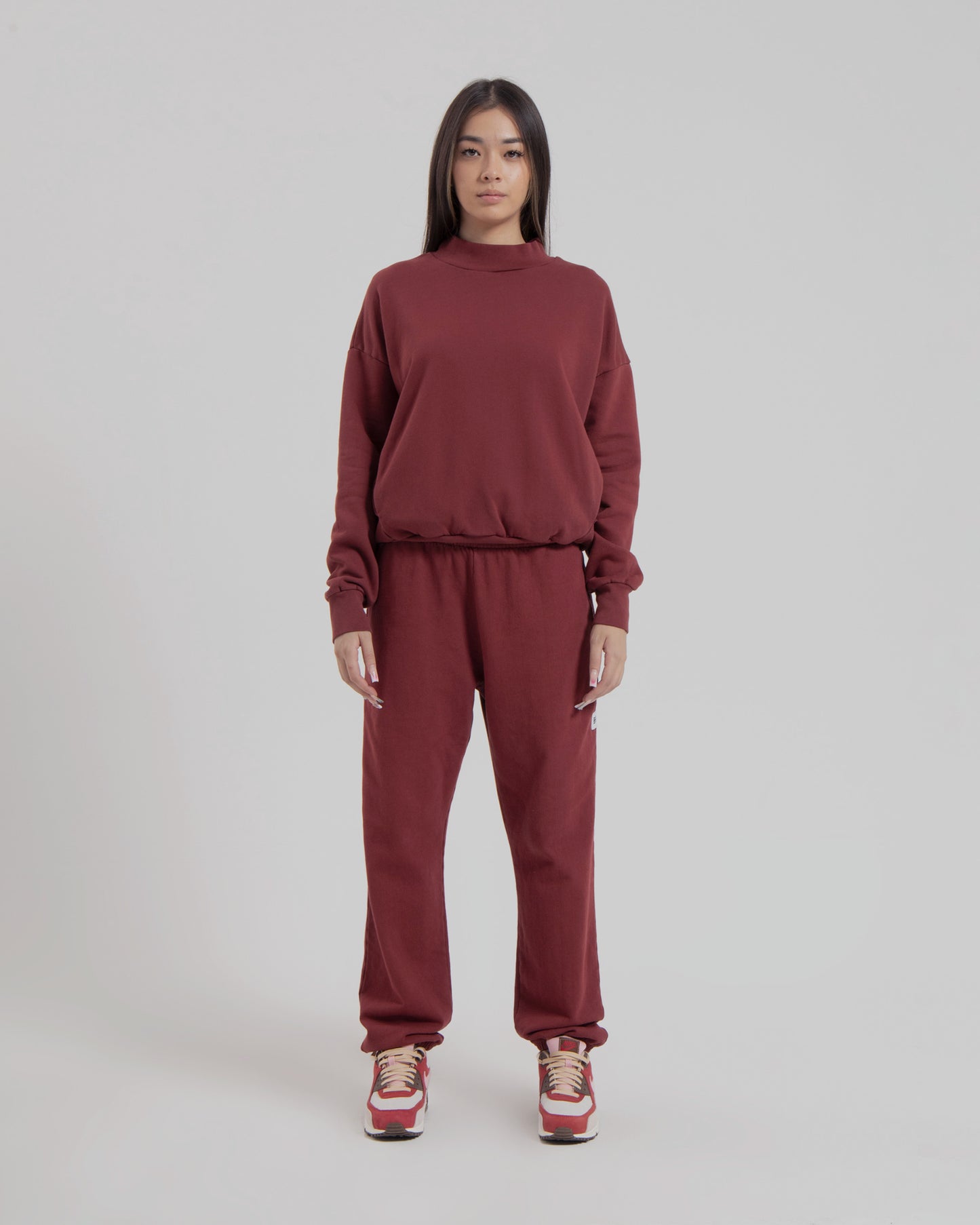 WOMENS MOCK NECK SWEATER - MARSALA