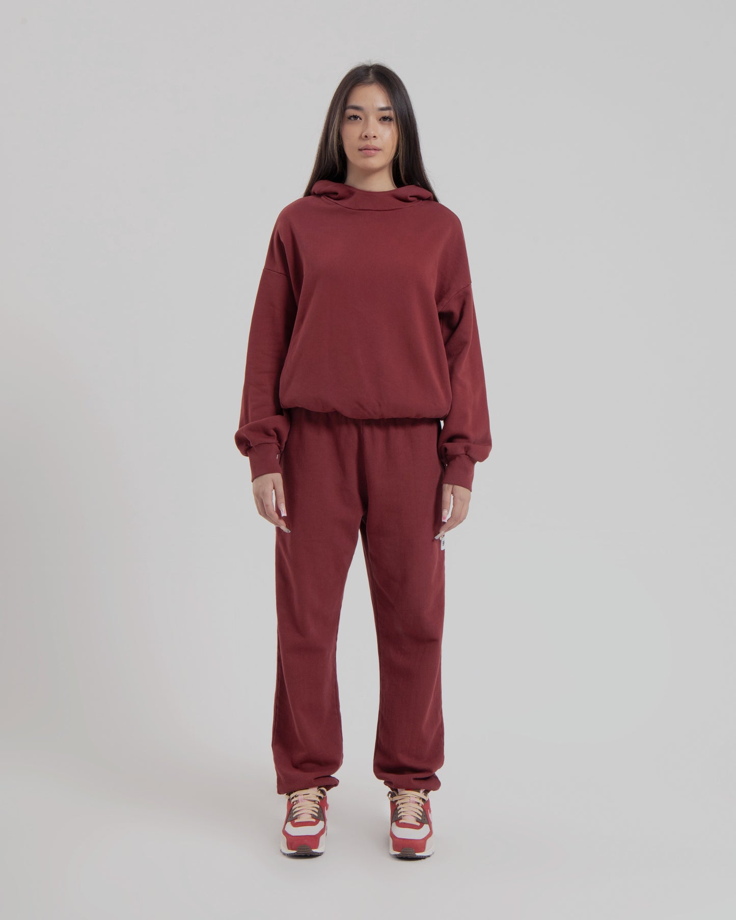 WOMENS MOCK NECK HOOD - MARSALA