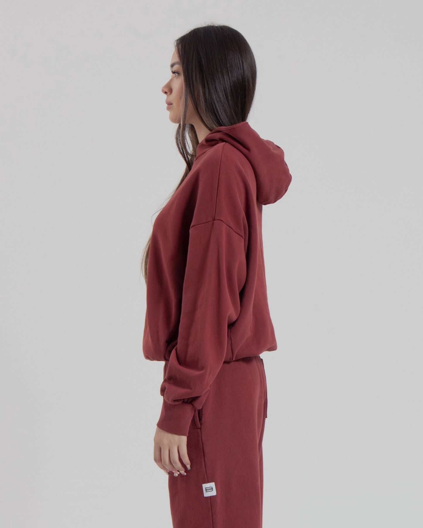 WOMENS MOCK NECK HOOD - MARSALA