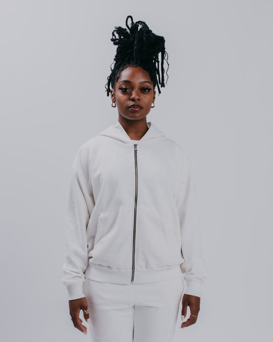 WOMENS ZIP HOODIE - BLANC DE BLANC