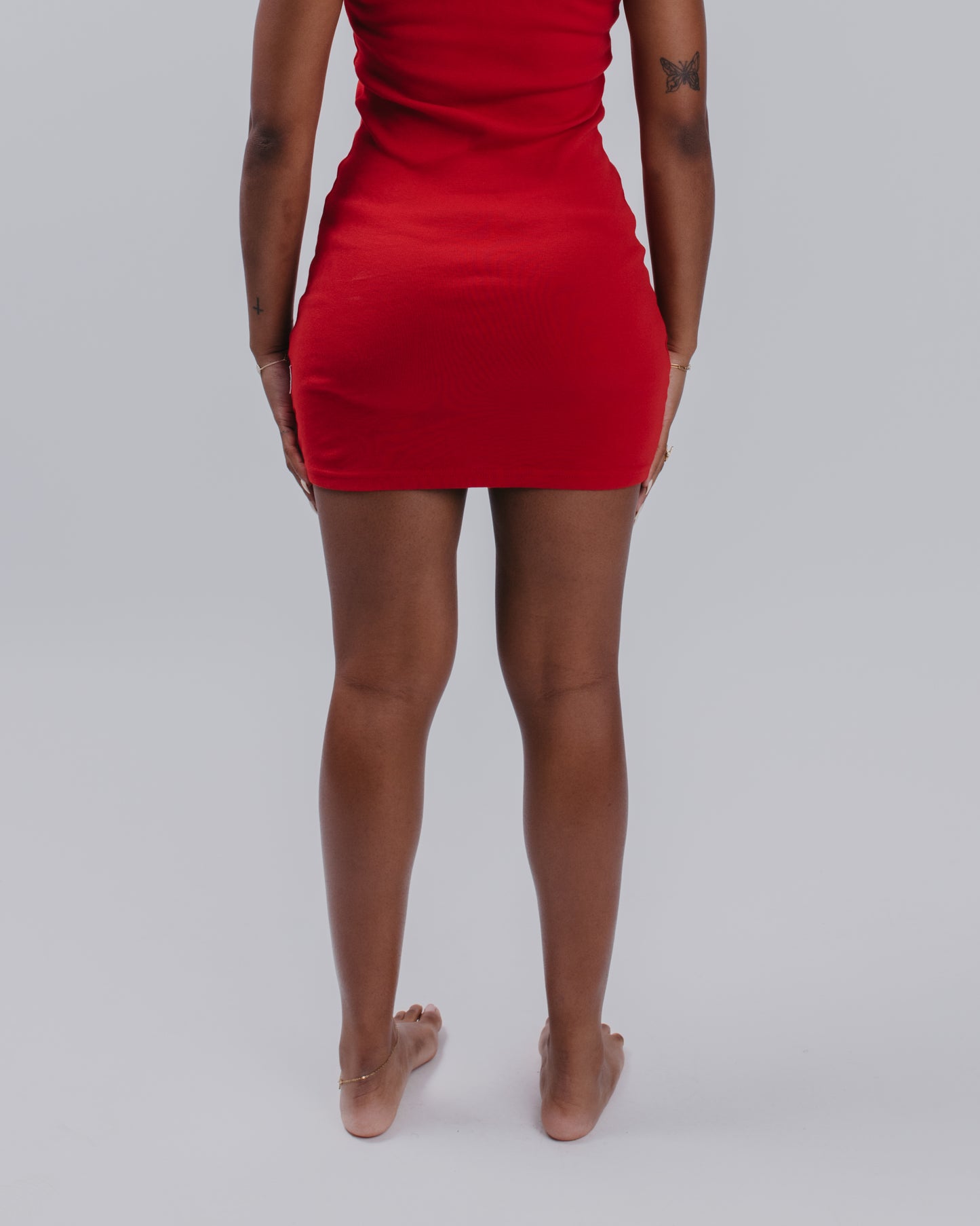 WOMENS HIGH NECK CONTOUR DRESS - LYCHEE