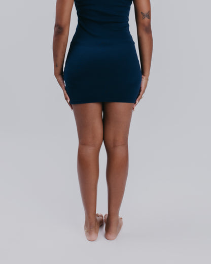 WOMENS HIGH NECK CONTOUR DRESS - SKY CAPTAIN