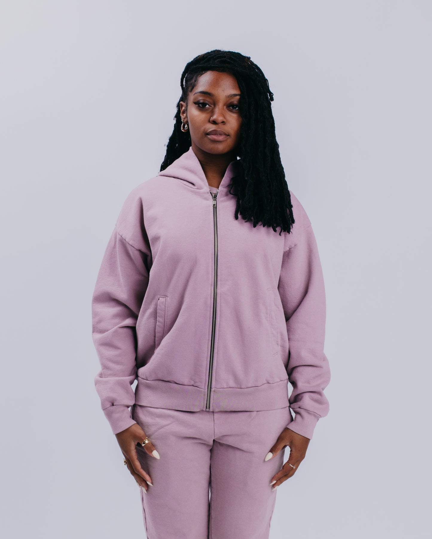 WOMENS ZIP HOODIE - PALE ROSE