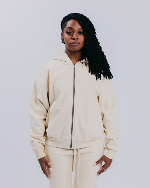 WOMENS ZIP HOODIE - ITALIAN STRRAW – Bridgeforth Cotton