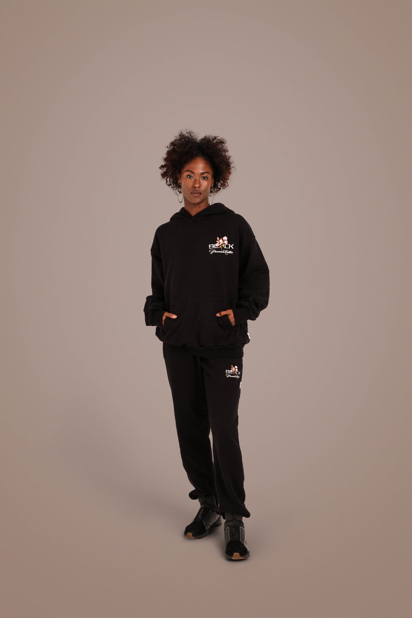 ACTIVELY BLACK COTTON LOGO HOODIE