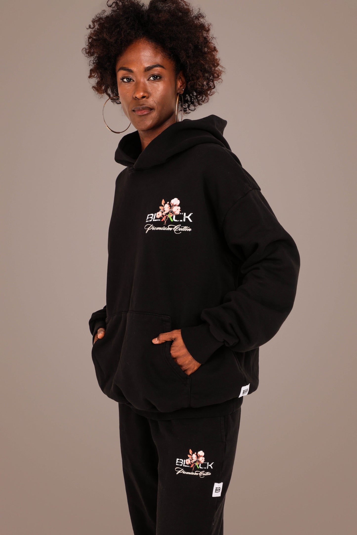 ACTIVELY BLACK COTTON LOGO HOODIE