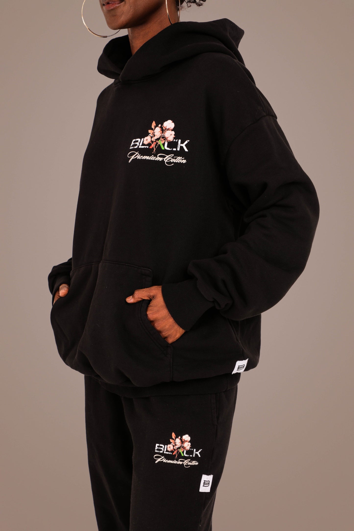 ACTIVELY BLACK COTTON LOGO HOODIE