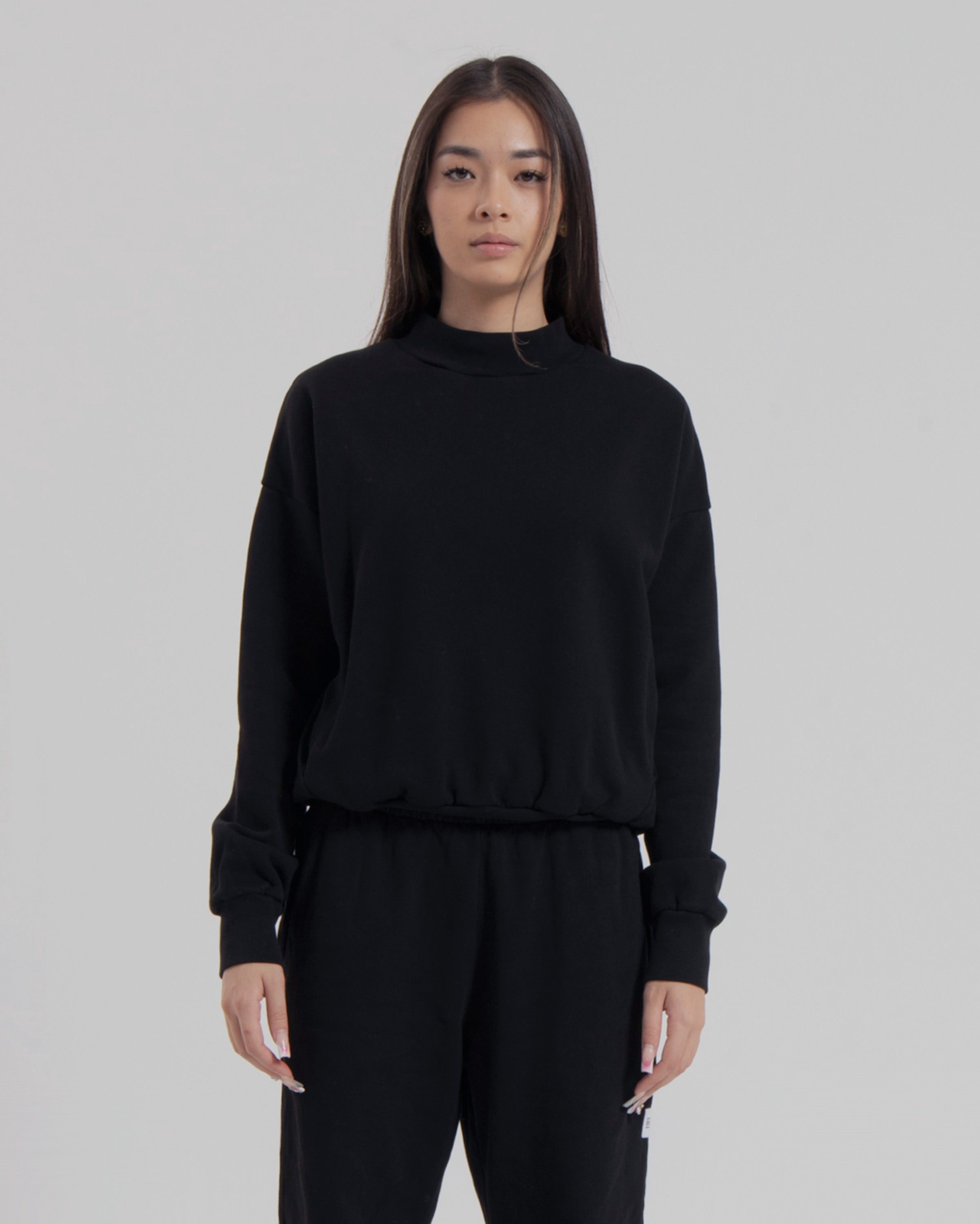 WOMENS MOCK NECK SWEATER - JET BLACK