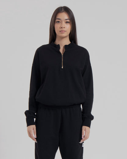 WOMENS MOCK NECK 1/4 ZIP - JET BLACK