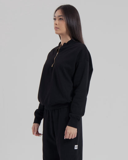 WOMENS MOCK NECK 1/4 ZIP - JET BLACK