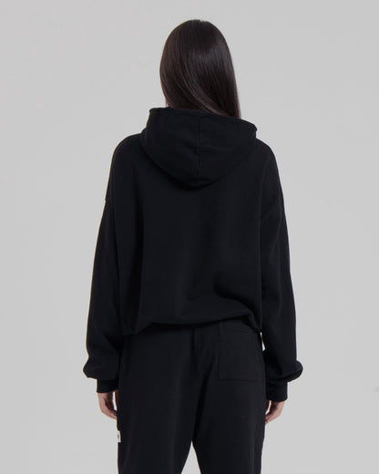 WOMENS MOCK NECK HOOD - JET BLACK