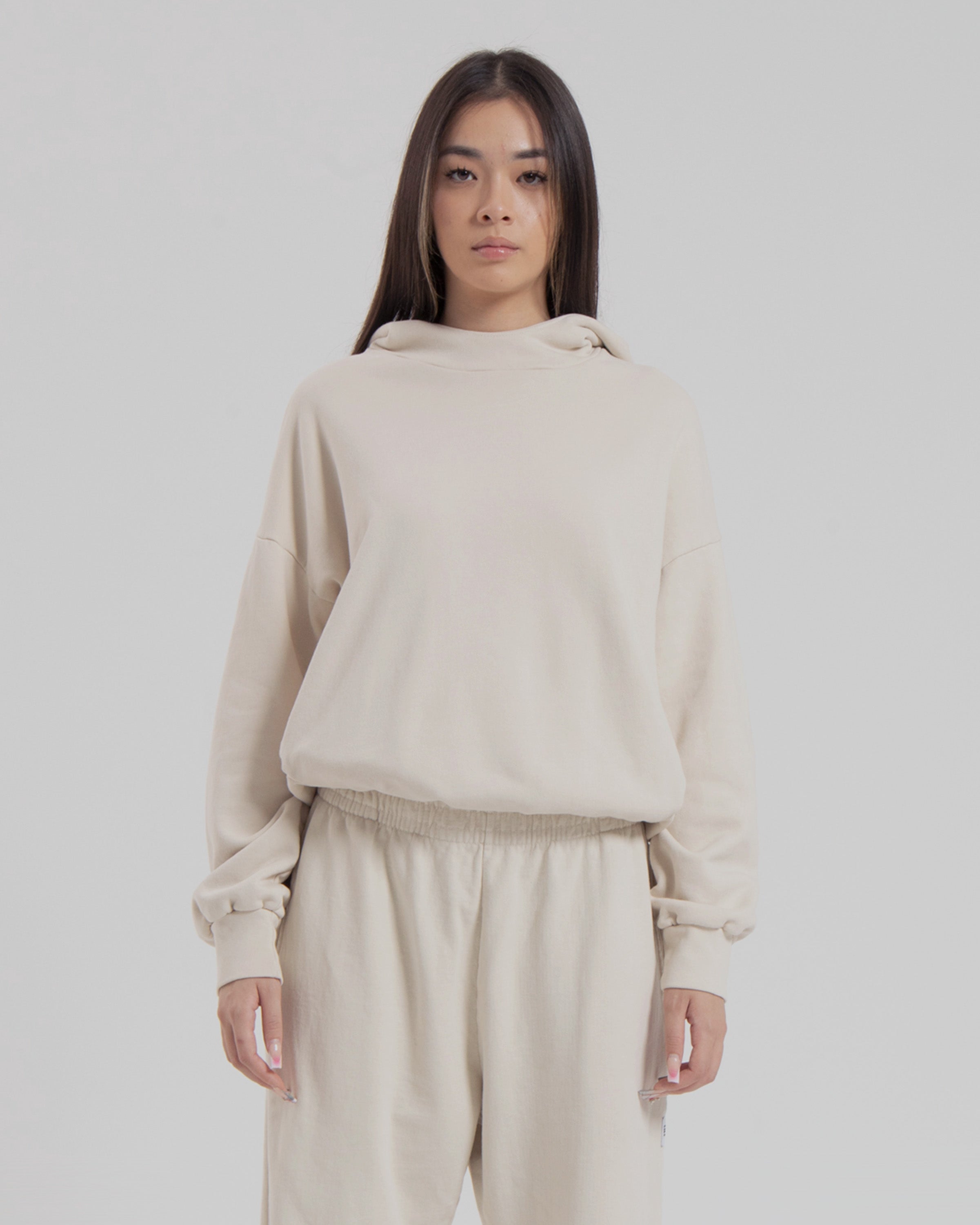 WOMENS MOCK NECK HOOD - NATURAL