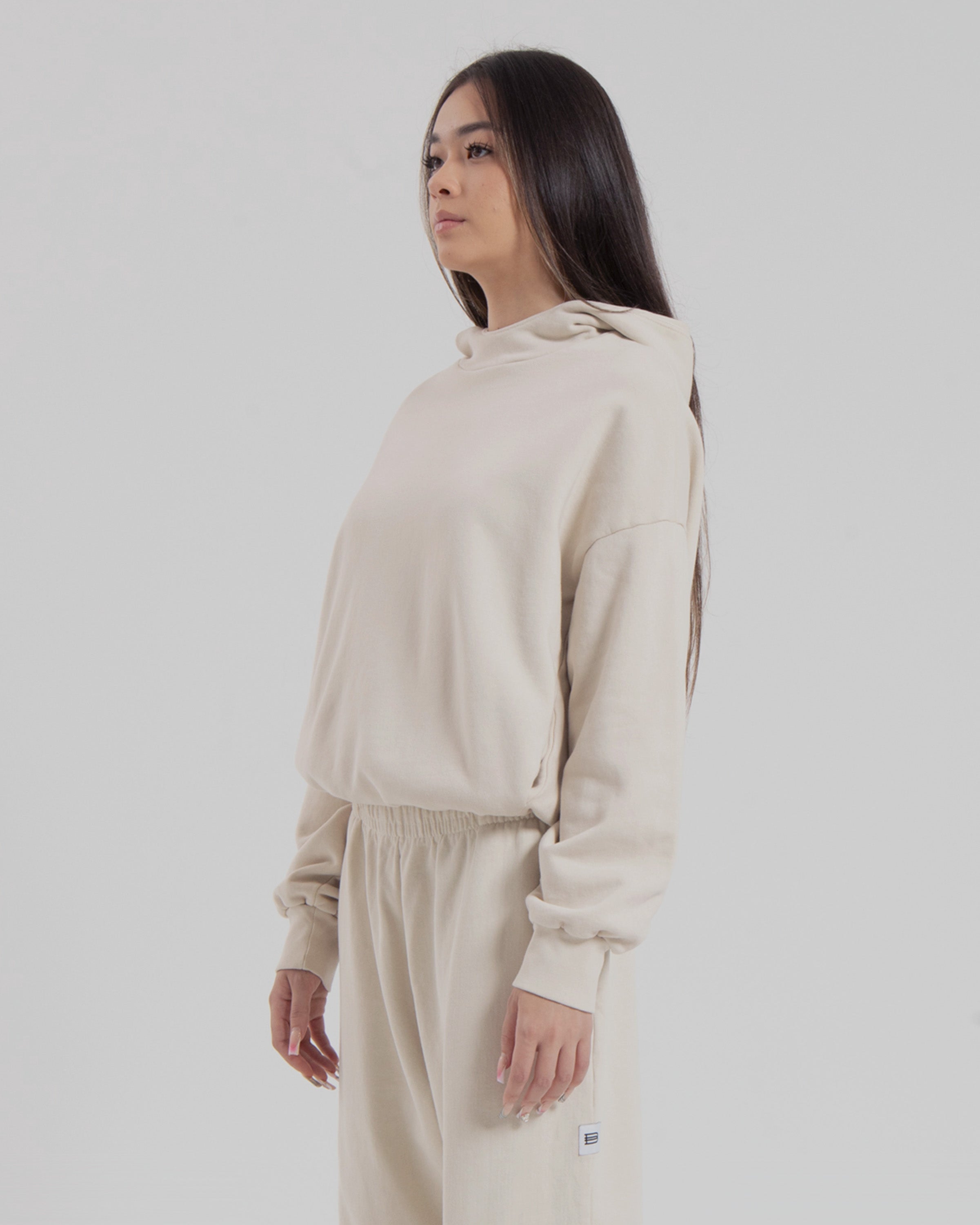 WOMENS MOCK NECK HOOD - NATURAL