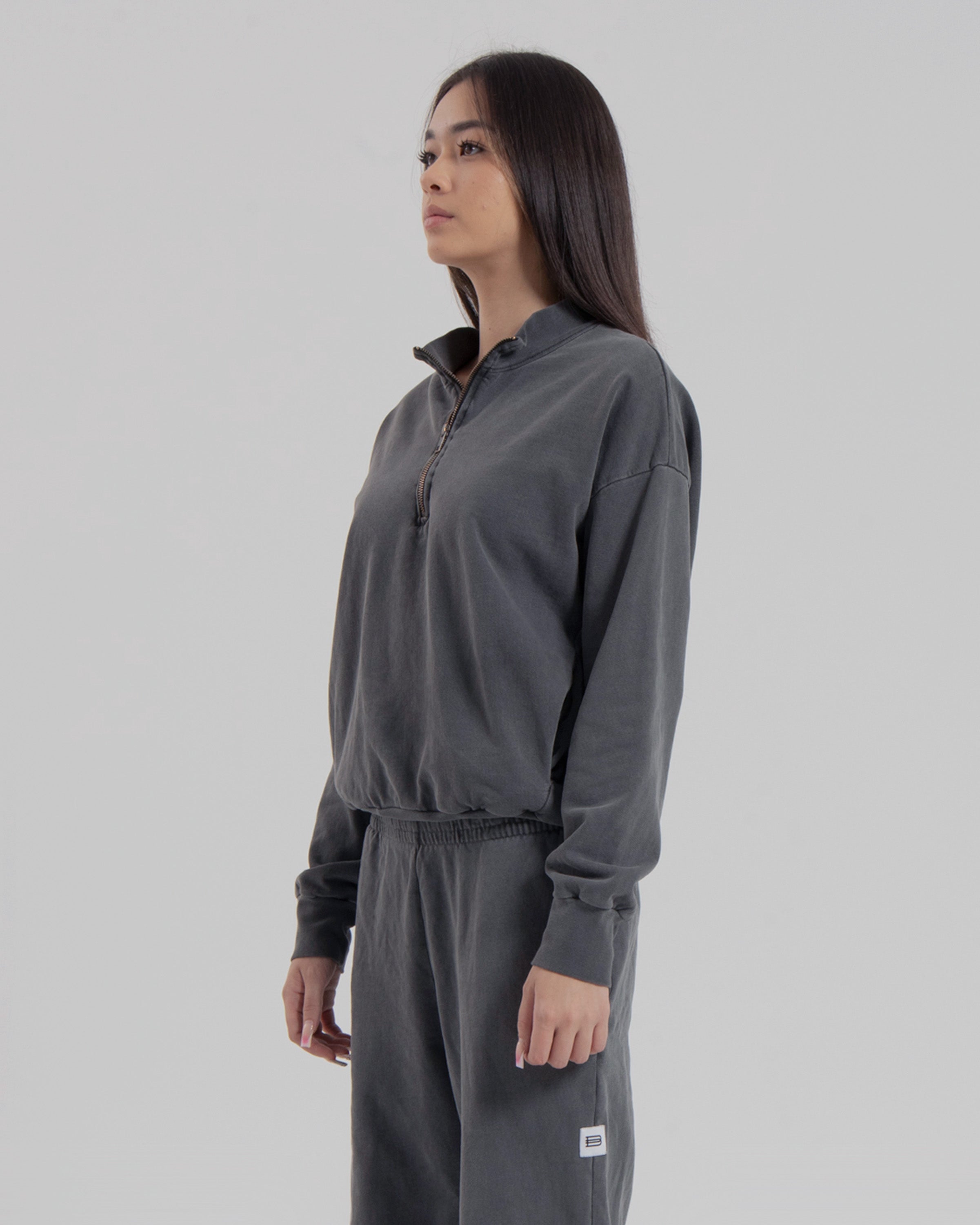 WOMENS MOCK NECK 1/4 ZIP - STEEL GREY