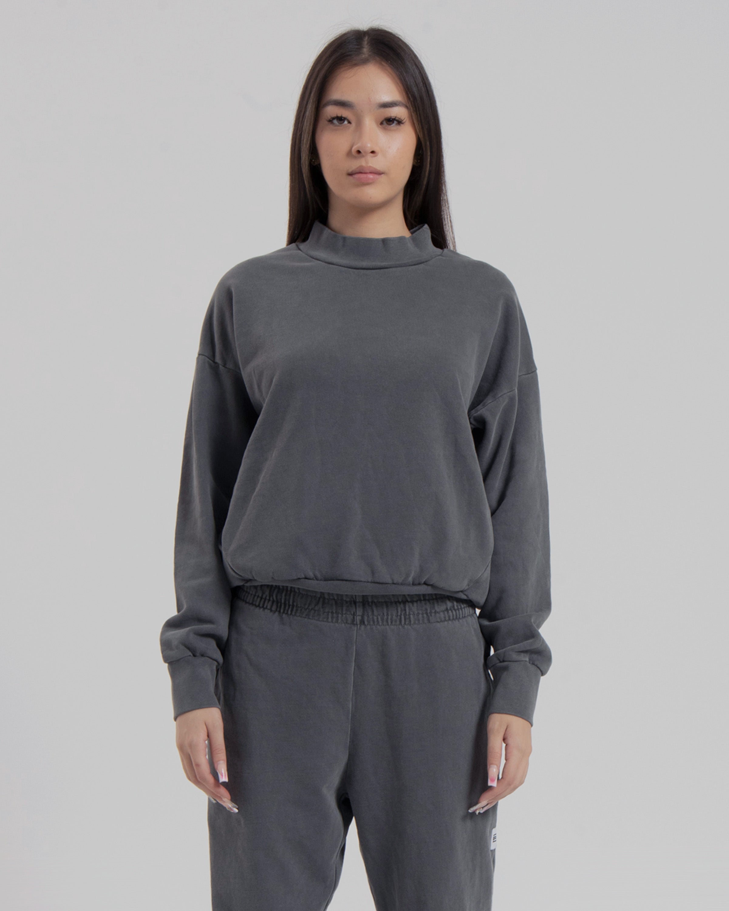 WOMENS MOCK NECK SWEATER - STEEL GREY