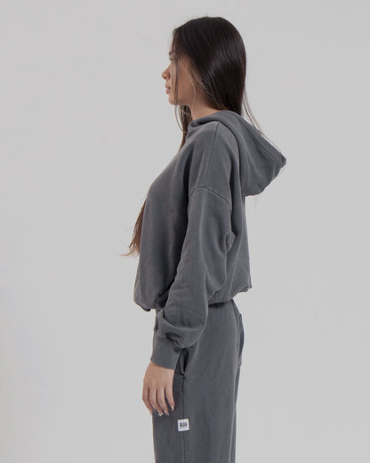 WOMENS MOCK NECK HOOD - STEEL GREY