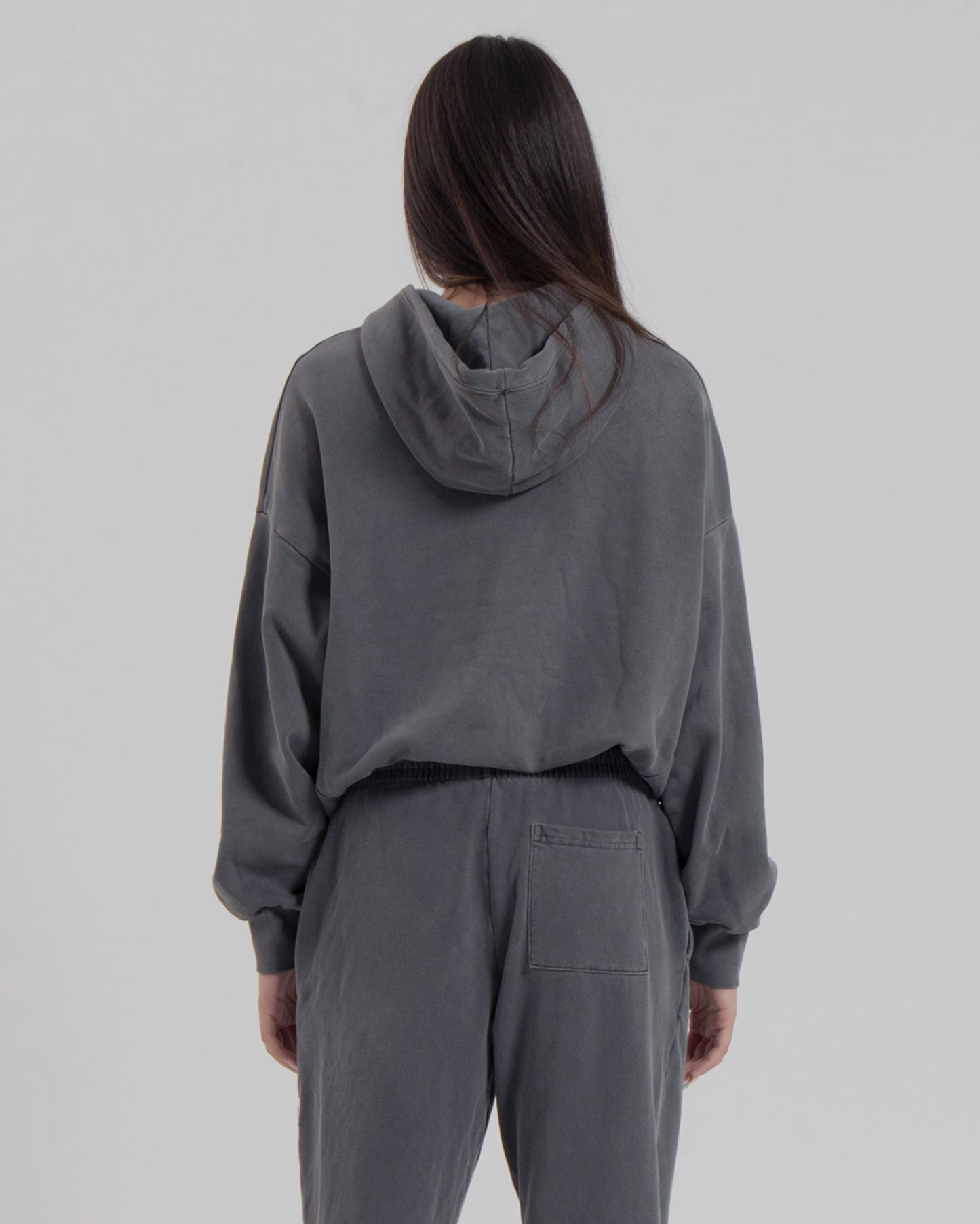 WOMENS MOCK NECK HOOD - STEEL GREY