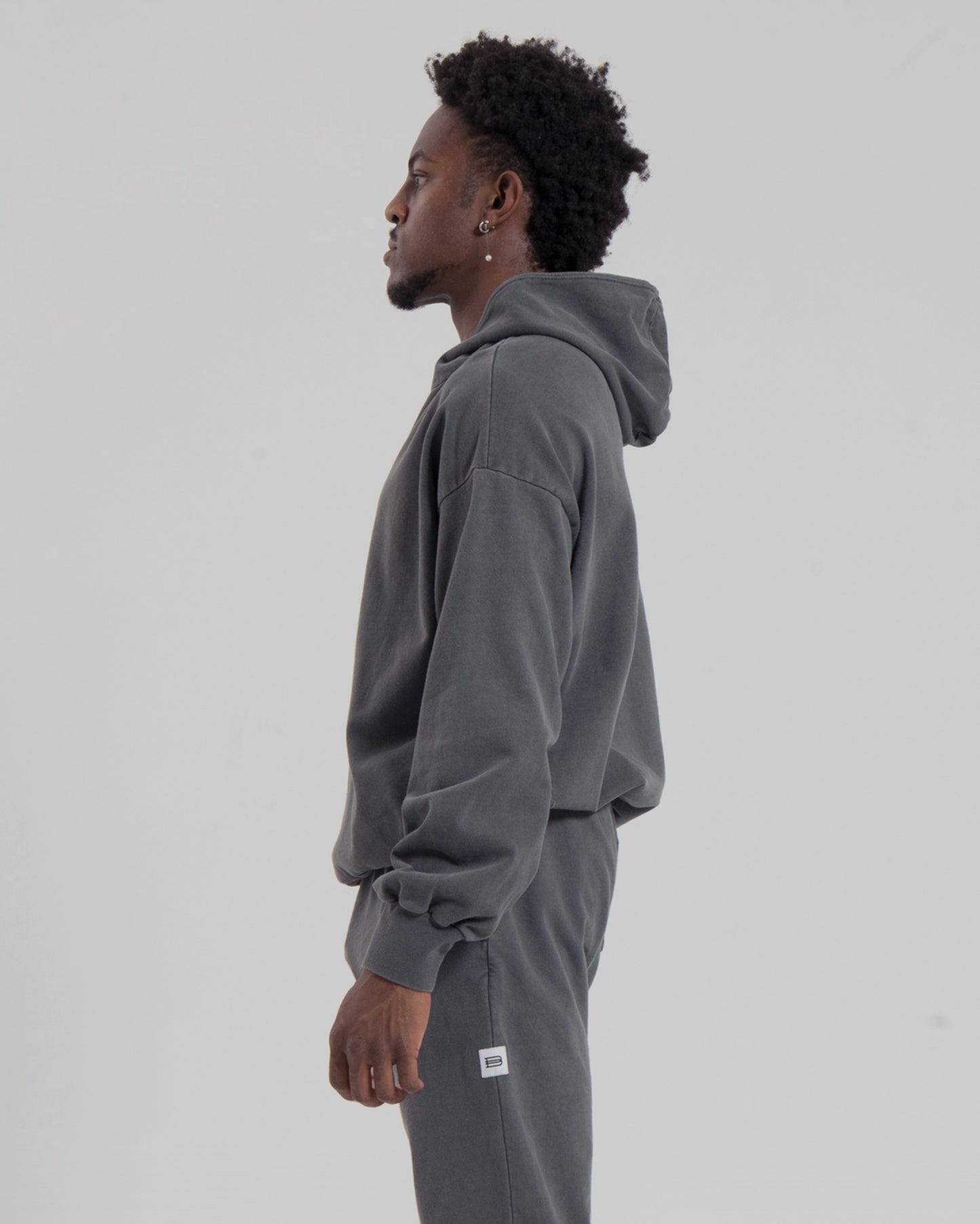 MENS MOCK NECK HOOD - STEEL GREY