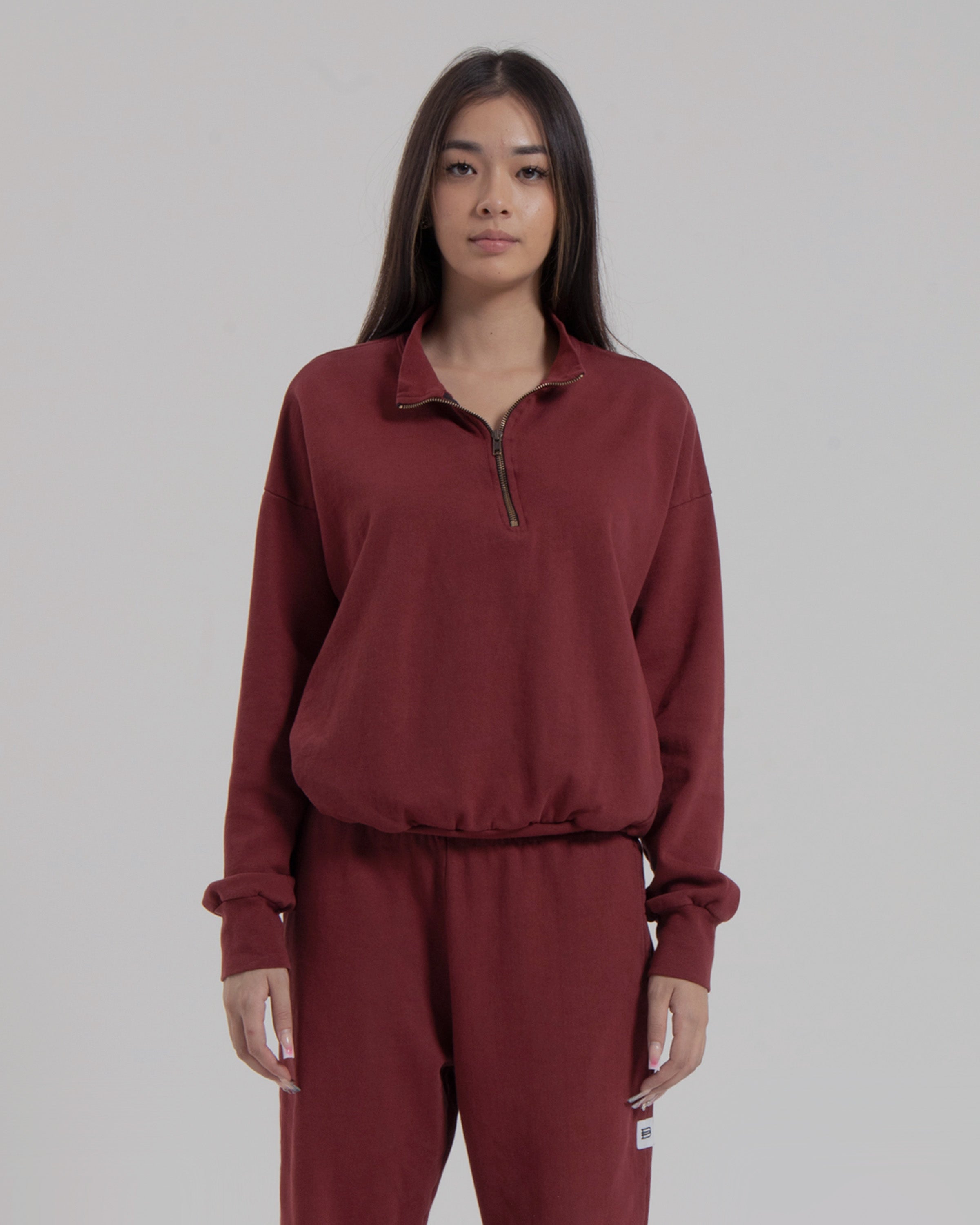 WOMENS MOCK NECK 1/4 ZIP - MARSALA