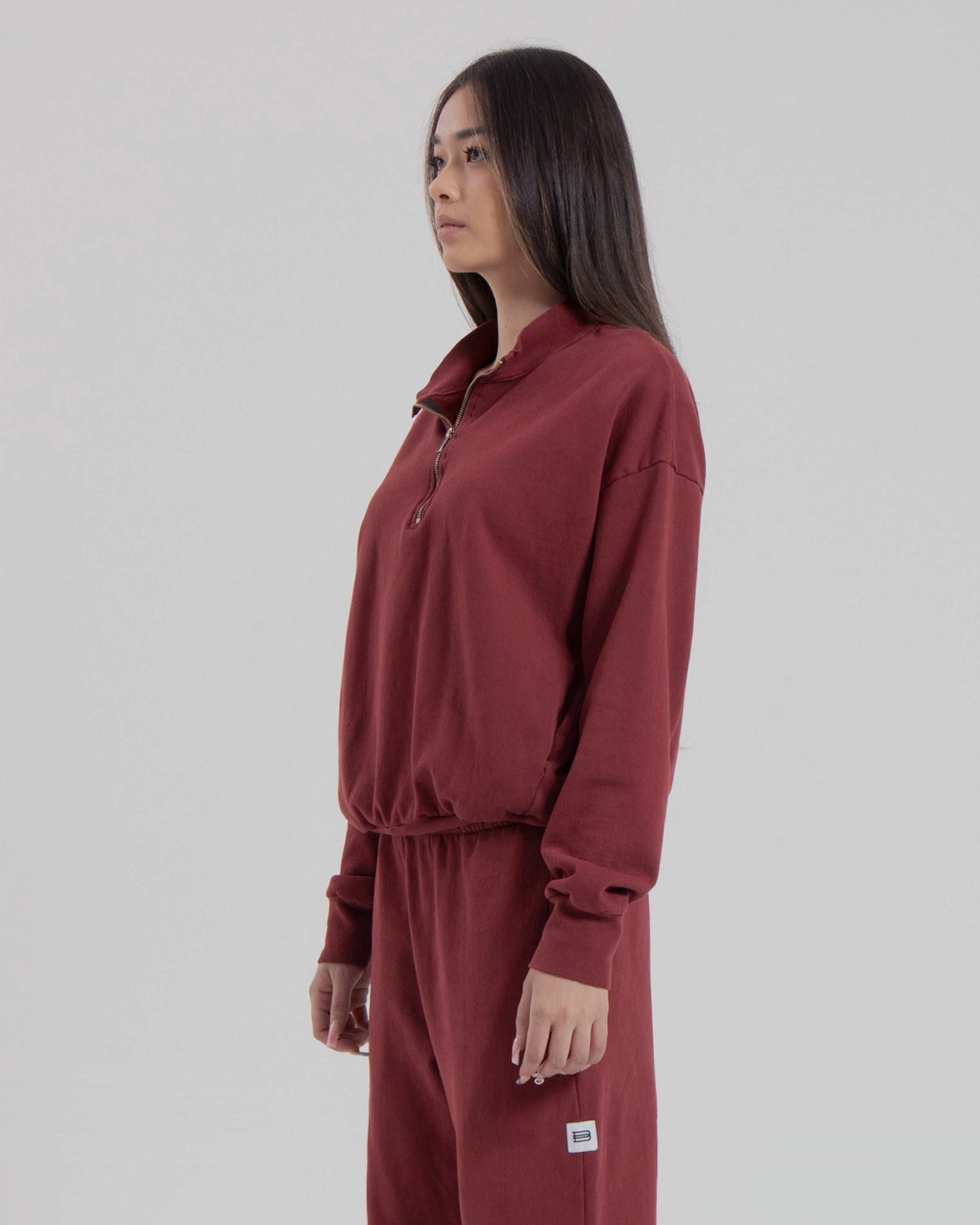 WOMENS MOCK NECK 1/4 ZIP - MARSALA