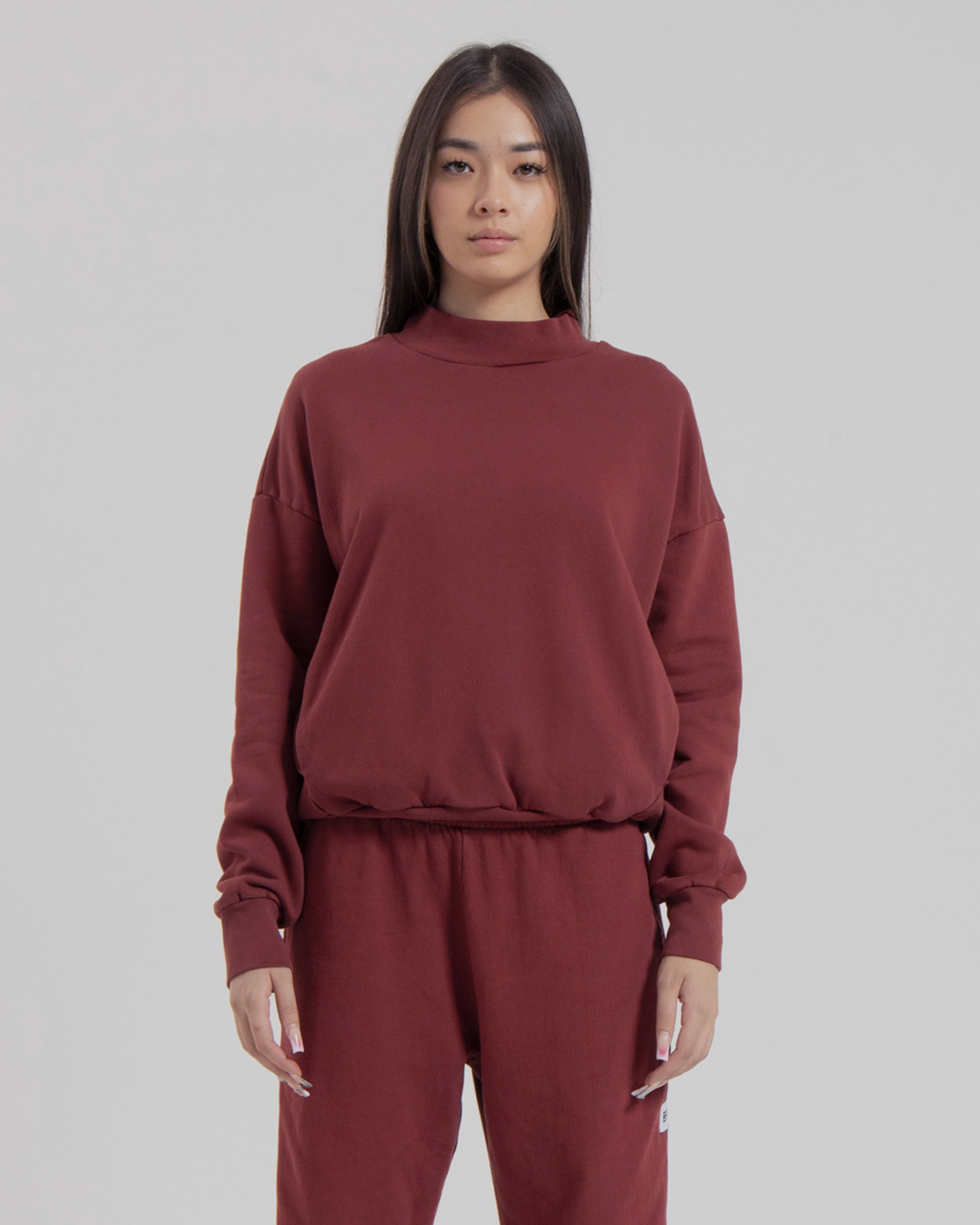 Bridgeforth Cotton WOMENS MOCK NECK SWEATER - MARSALA – Bridgeforth Cotton