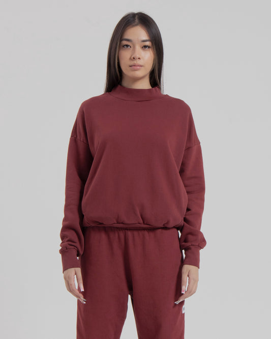 WOMENS MOCK NECK SWEATER - MARSALA