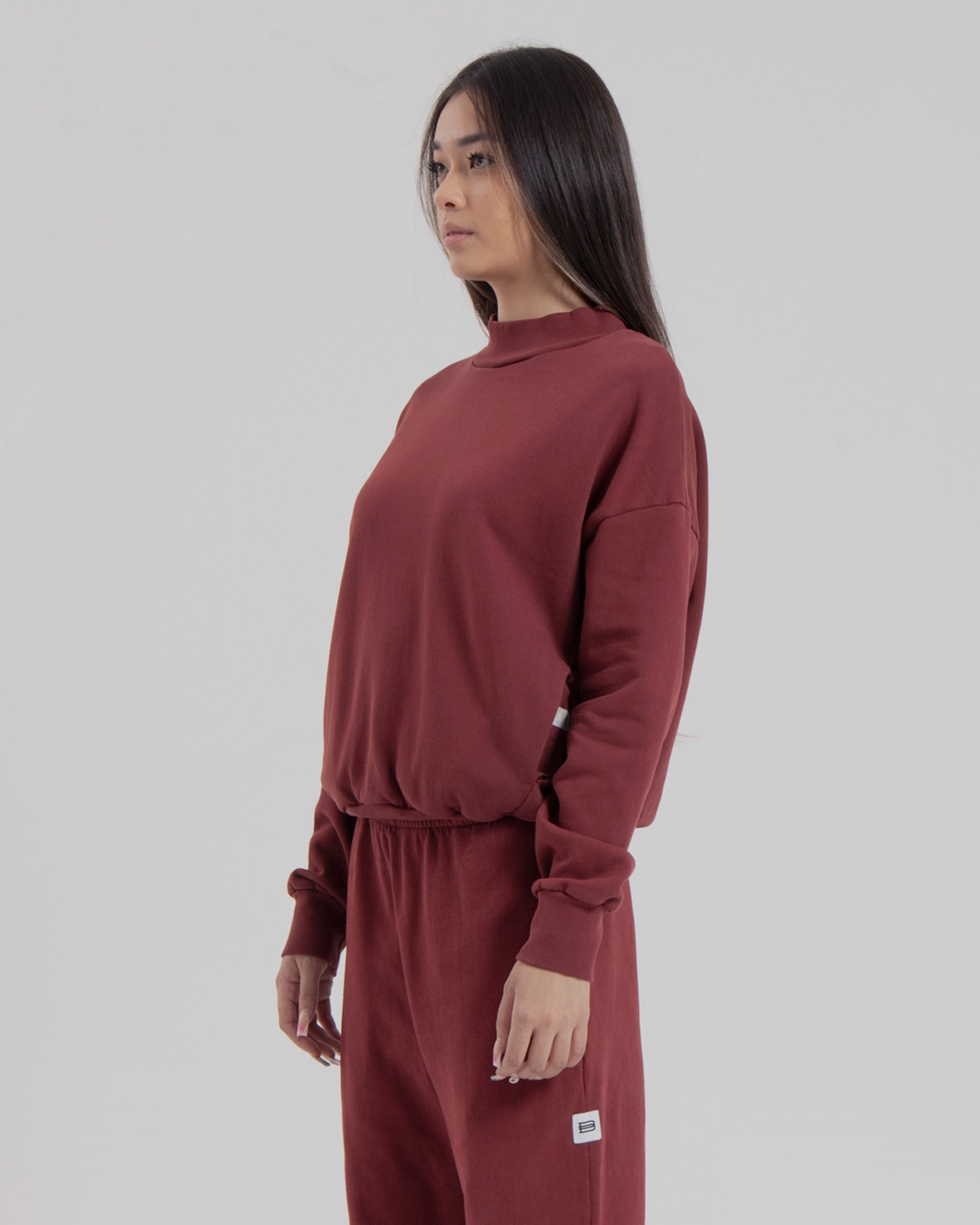 WOMENS MOCK NECK SWEATER - MARSALA