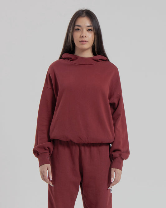 WOMENS MOCK NECK HOOD - MARSALA