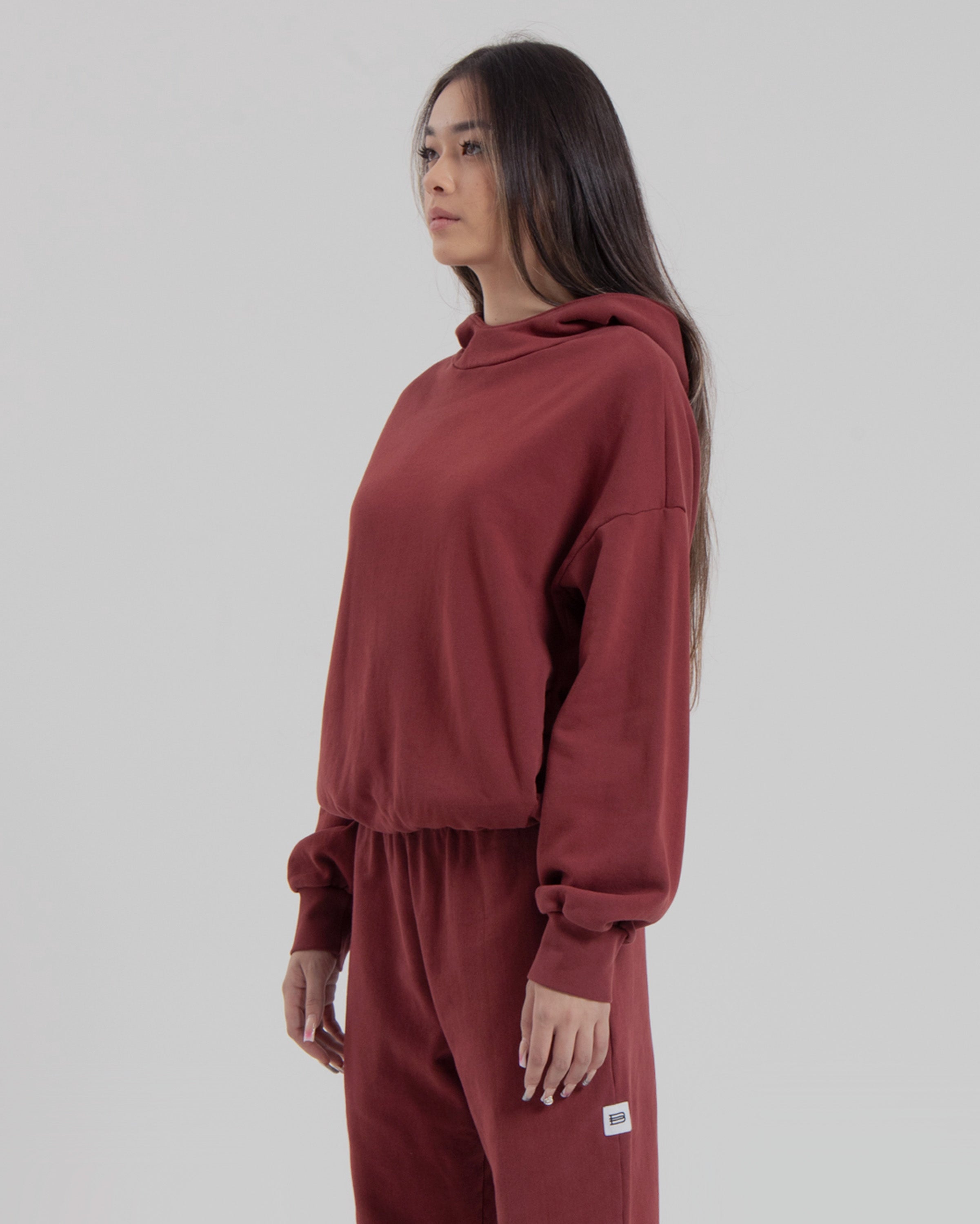 WOMENS MOCK NECK HOOD - MARSALA