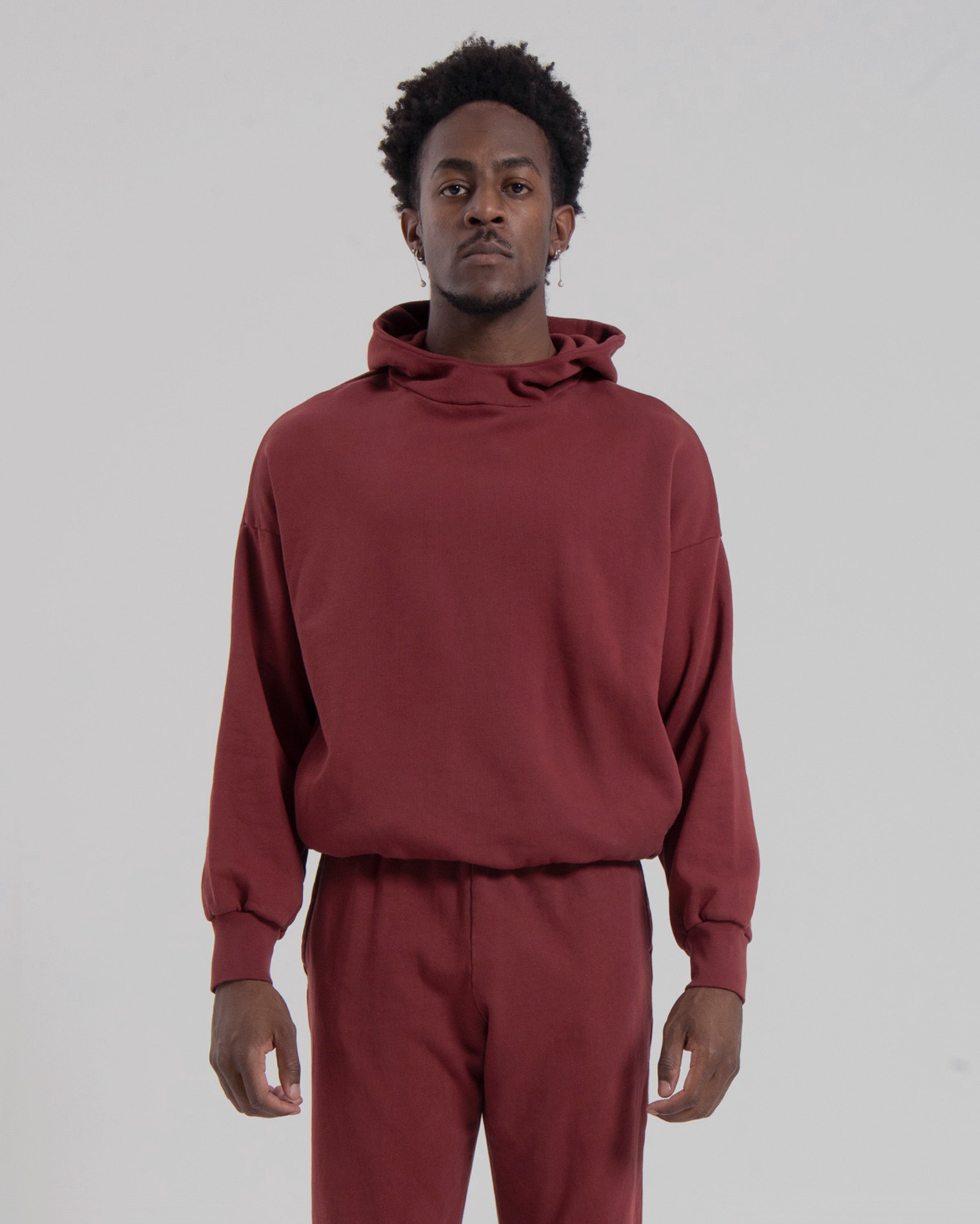 MENS MOCK NECK HOOD - MARSALA