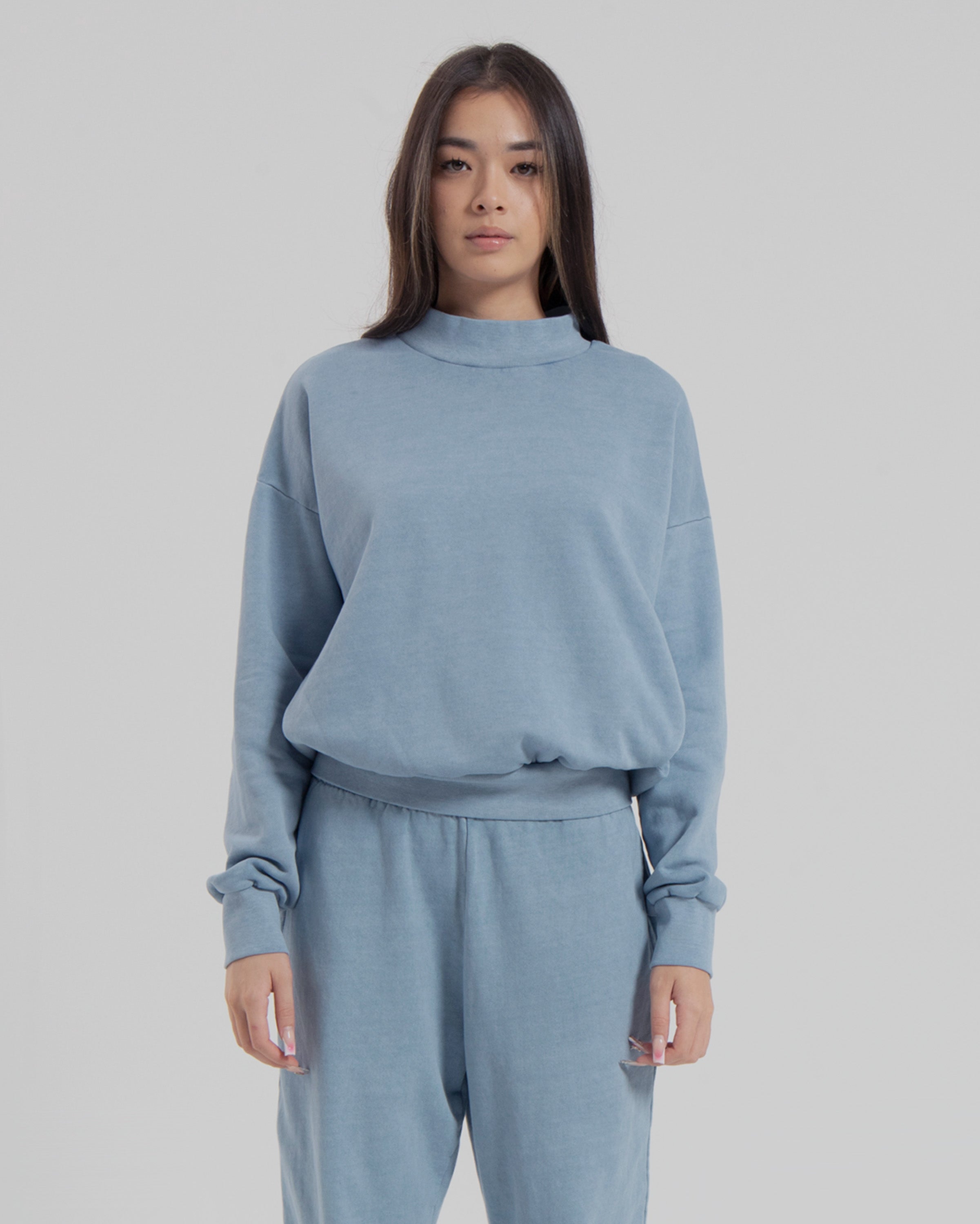 WOMENS MOCK NECK SWEATER - STEEL BLUE