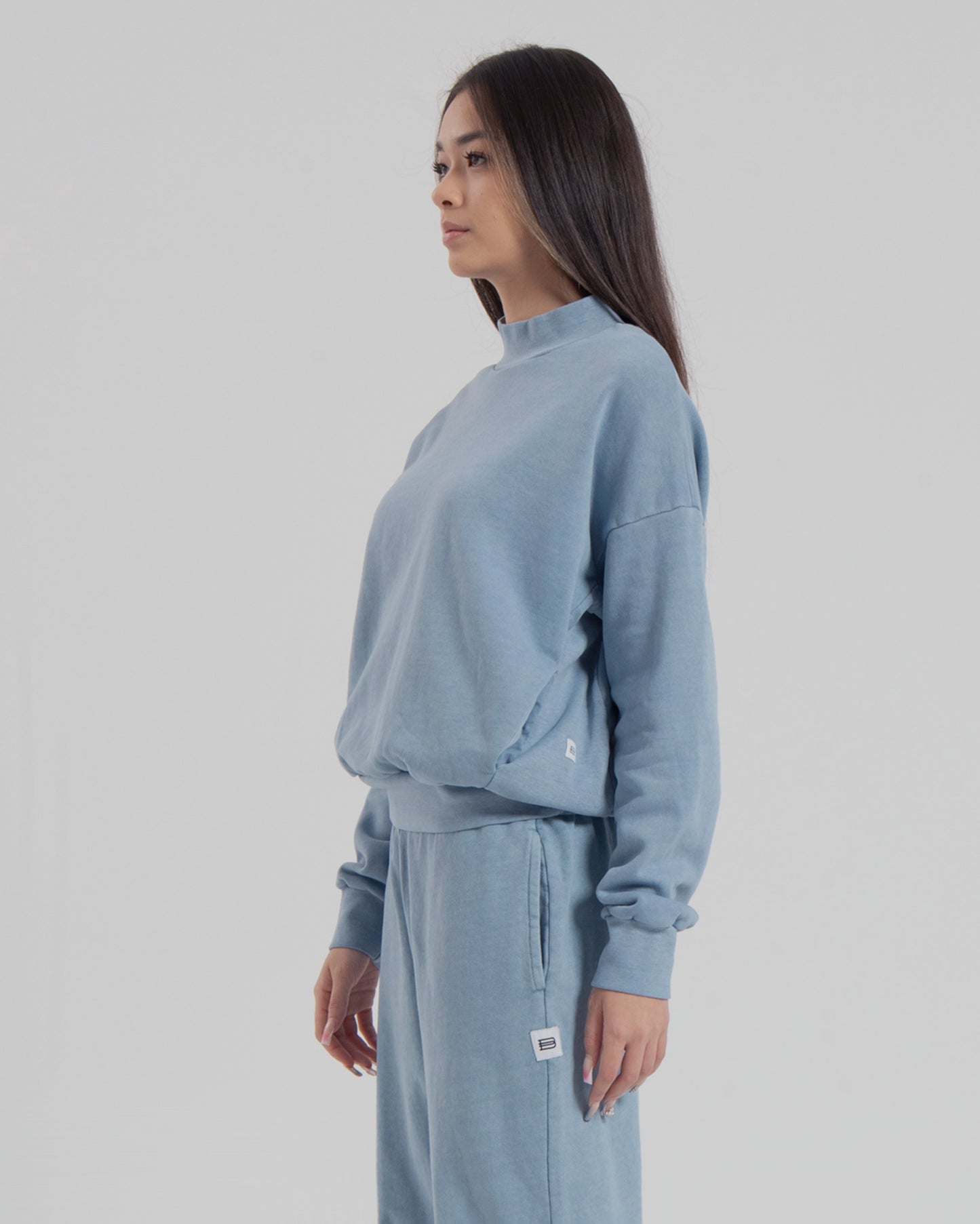 WOMENS MOCK NECK SWEATER - STEEL BLUE