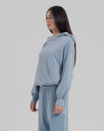 WOMENS MOCK NECK HOOD - STEEL BLUE